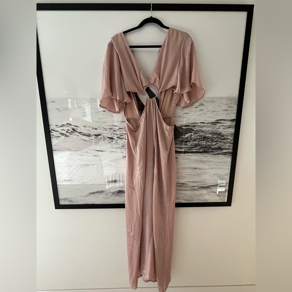 Anthropologie light pink maxi dress with cutout and ring. 💫